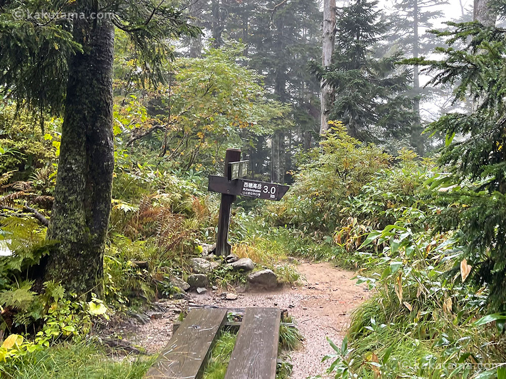 上高地と焼岳の分岐点の写真