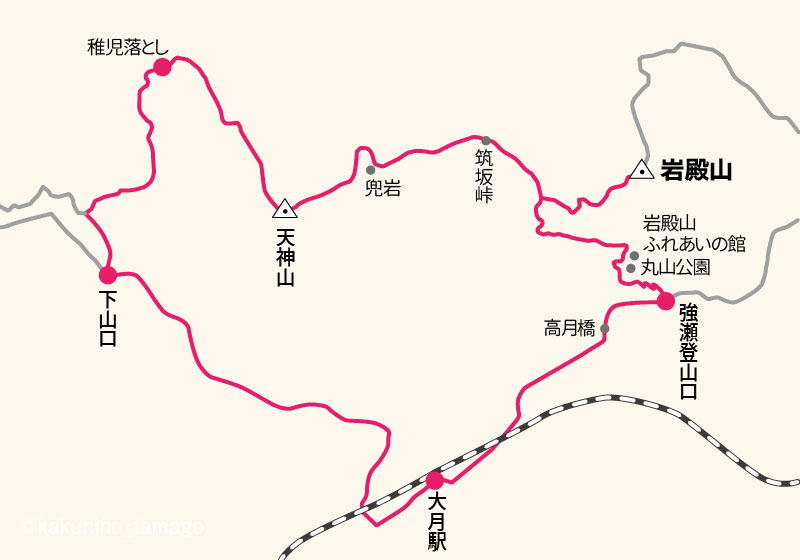 岩殿山周回ルートのイラストマップ