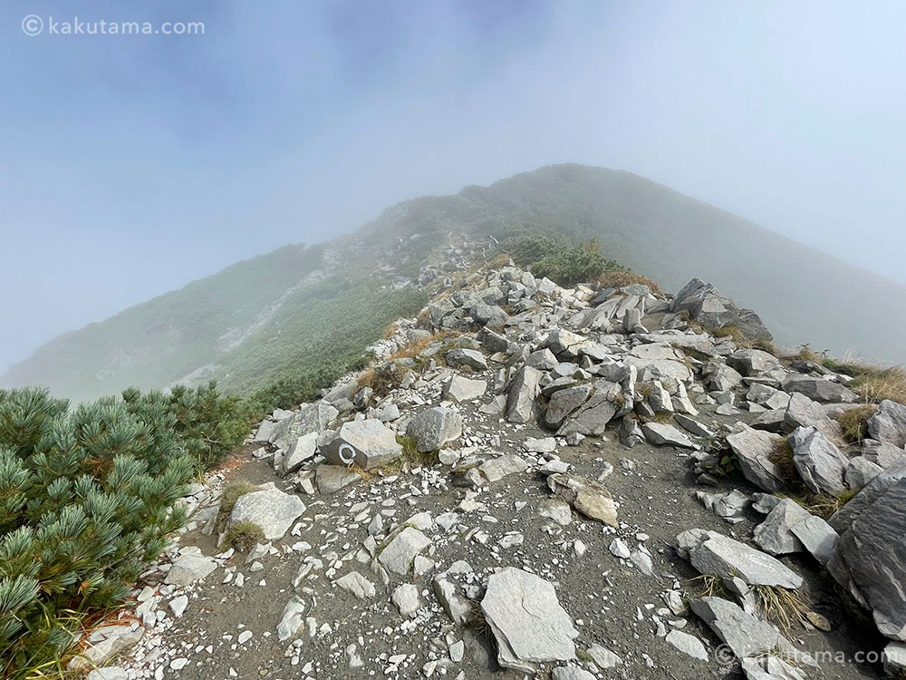 西穂山荘から西穂独標への晴れてきた登山道の写真
