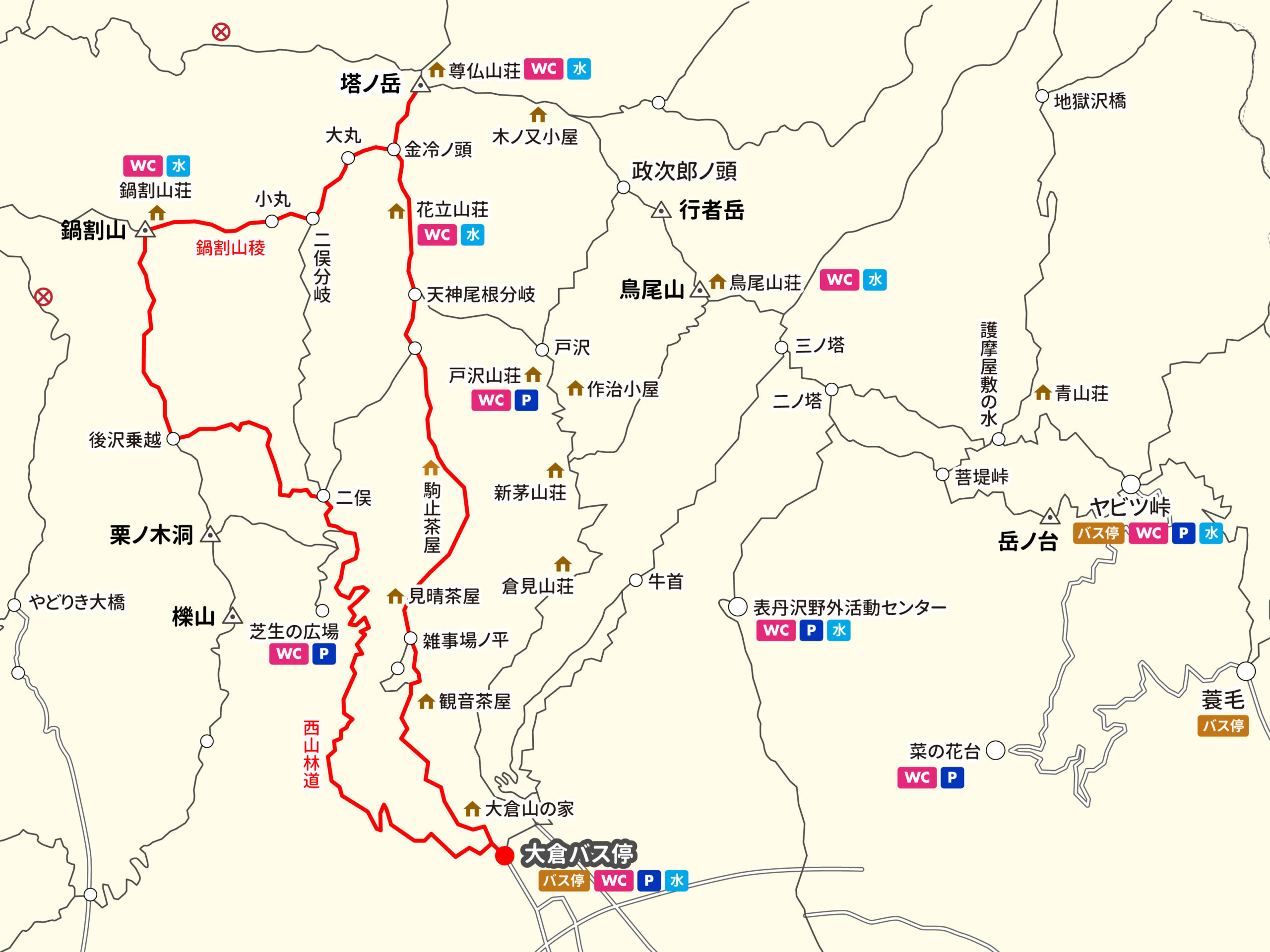 塔ノ岳周辺の登山イラストマップ